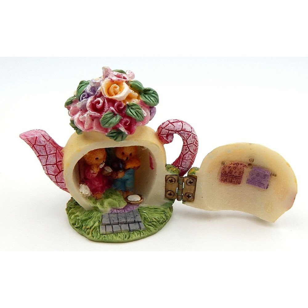 Vintage Yellow Floral Resin Teapot Bear House 1998 Figure Ceramic World